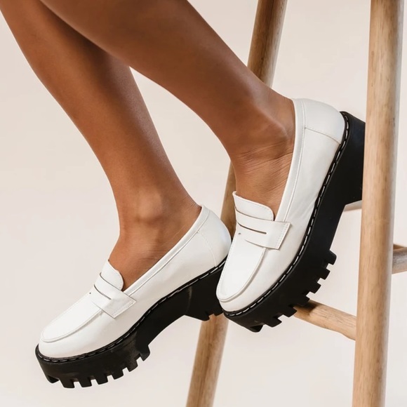 Shoes - White Chunky Platform Penny Loafers